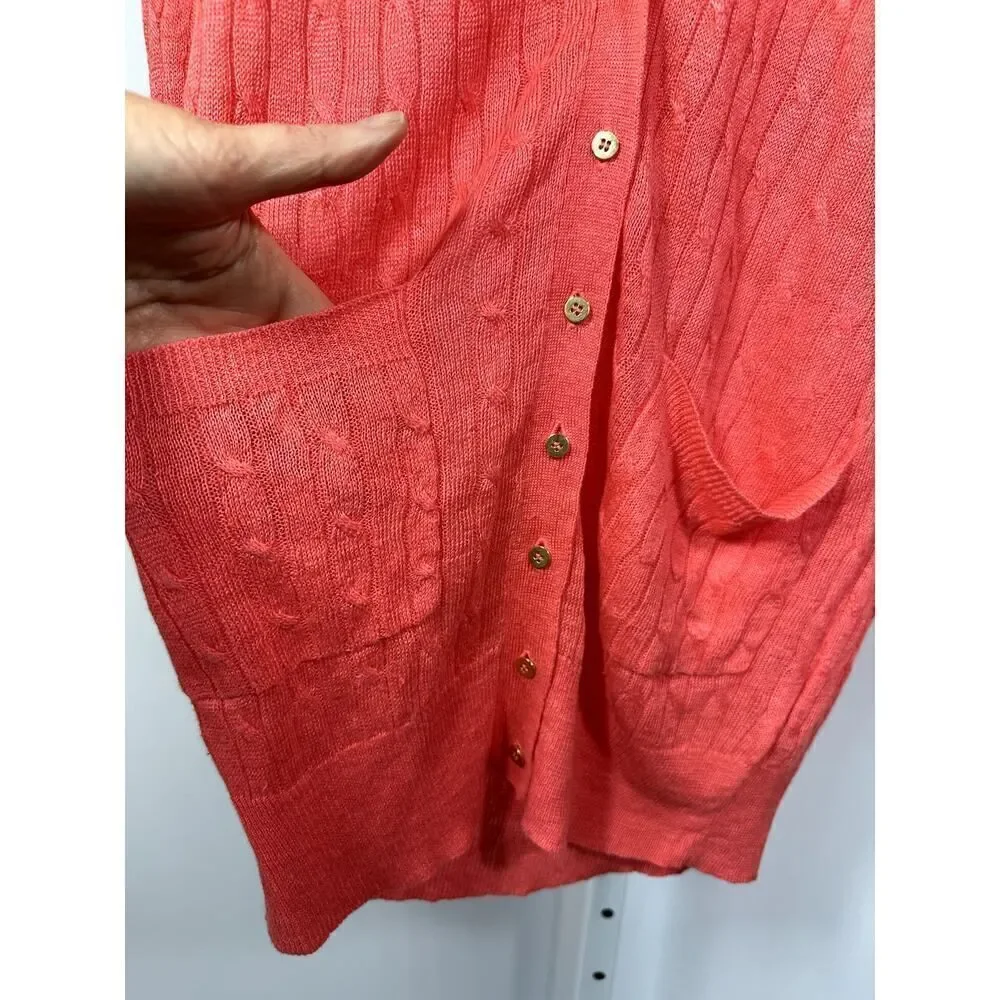 J. CREW Women's Button Front Long Sleeve Cable Knit Linen Cardigan Orange XXS